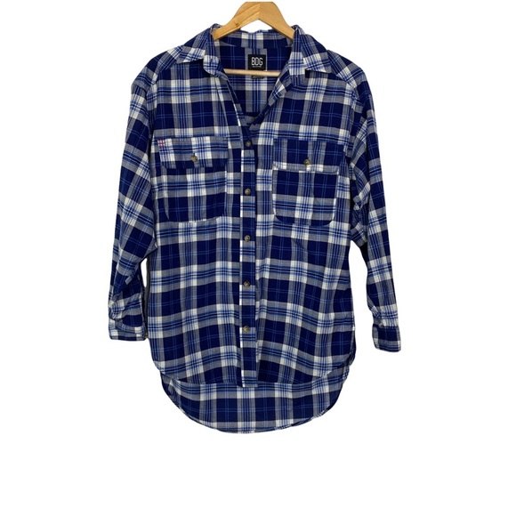 BDG Tops - BDG Women’s Blue Plaid Long Sleeves Buttons Hi Low Cotton Shirt size S in EUC